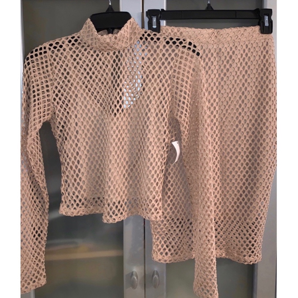 Charlotte Russe Fishnet Nude Two Piece Set XS/S